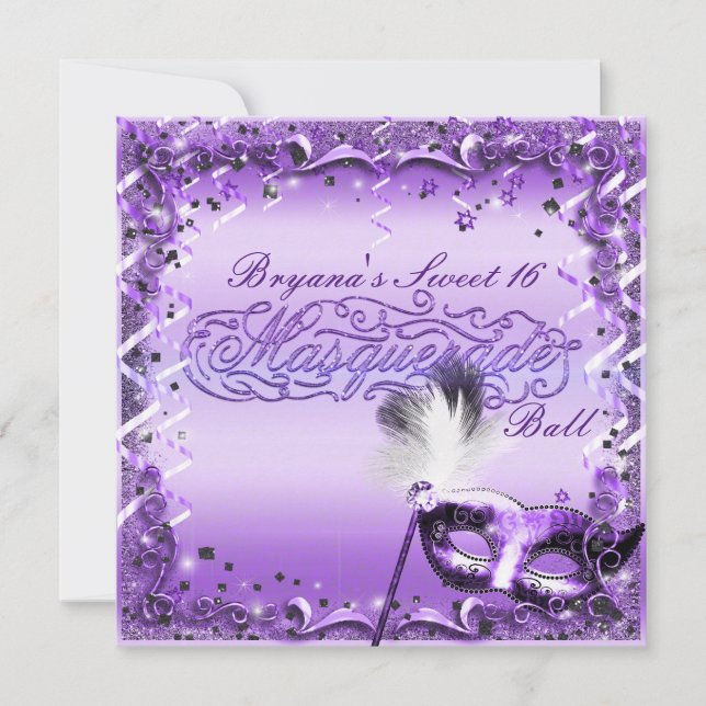 Invitation Masque de Mascarade Violet Élégant Bal Fête (Devant)