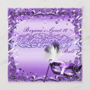 Invitation Masque de Mascarade Violet Élégant Bal Fête