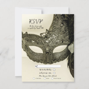 Invitation Masque de masquerade à plumes noires vintage Maria