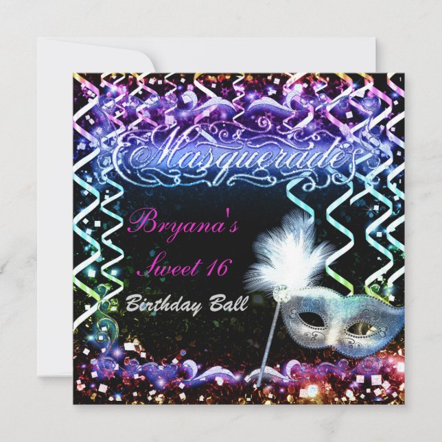 Invitation Masque de masquerade de lueur de arc-en-ciel Fête  (Devant)