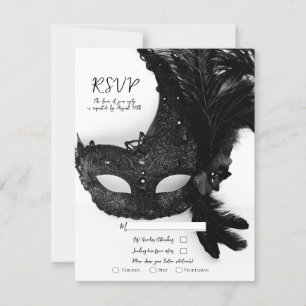 Invitation Masque de masquerade élégant noir et blanc Réponse