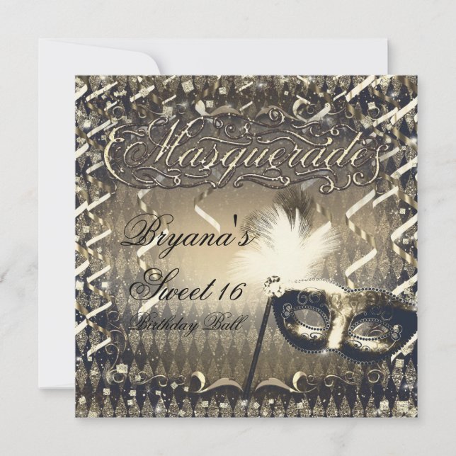 Invitation Masque de masquerade en or blanc et bronze pour fê (Devant)