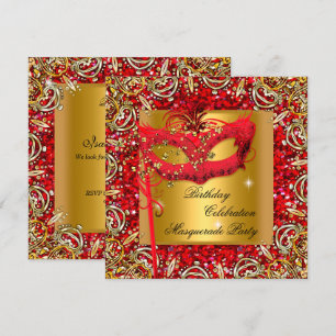 Invitation Masque de masquerade Masque doré Paillettes Rouge