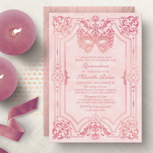 Invitation Masque de masquerade rose élégant Quinceanera