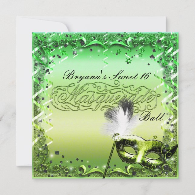 Invitation Masque de Masquerade Verte Élégant Bal de Fête (Devant)