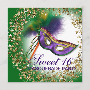 Invitation Masque de plumes Purple Sweet 16 Masquerade Party