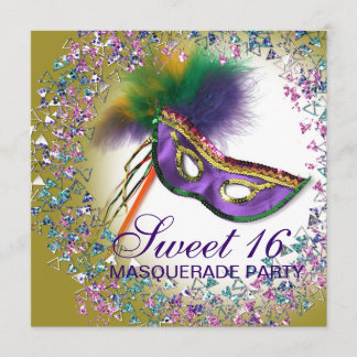 Invitation Masque de plumes Purple Sweet 16 Masquerade Party