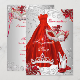 Invitation Masque de Quinceanera de bal masqué en robe argent