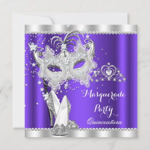 Invitation Masque de Quinceanera Mascarade Violet Talons Haut
