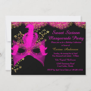 Invitation Masque de rose d'or Mascarade Anniversaire Sweet 1