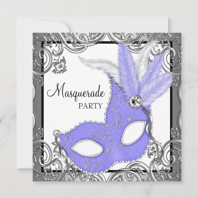 Invitation Masque de soirée élégant lavande violet (Devant)