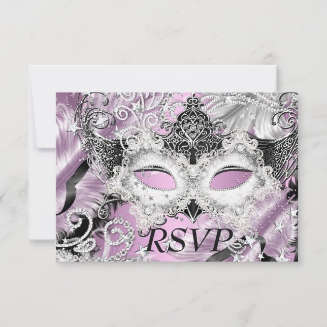 Invitation Masque de soirée Mascarade Fête RSVP en lilas arge (Devant)