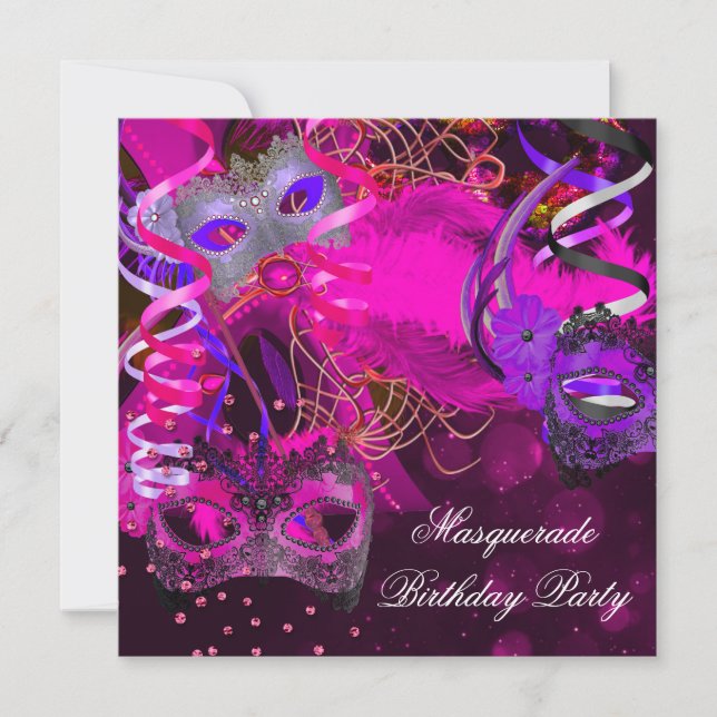 Invitation Masque de soirée masquée d'anniversaire Violet Ros (Devant)