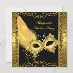 Invitation Masque de soirée or noir léopard doré