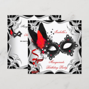 Invitation Masque de soirée Rouge Argent Noir