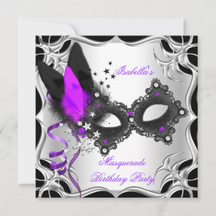 Invitation Masque de soirée Violet Argent Noir