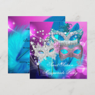 Invitation Masque de Sweet 16 Rose Violet Bleu Vert Masquerad