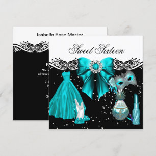 Invitation Masque de Teal Blue Sweet Seize ans Sweet 16 Party