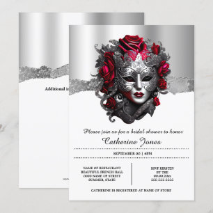 Invitation Masque de visage vénétie mascarade argent rouge ch