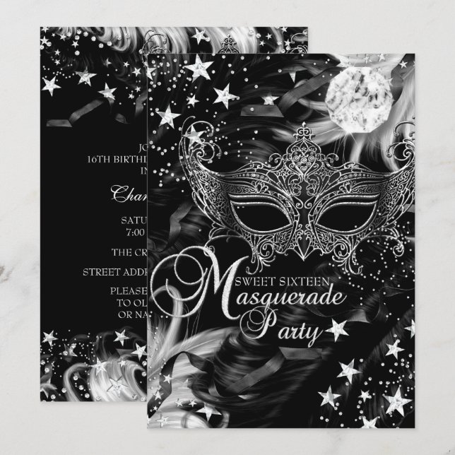 Invitation Masque d'étoile de nuit de masquerade de Silver Sp (Devant / Derrière)
