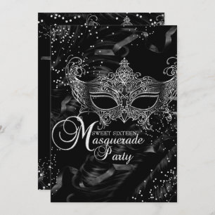 Invitation Masque Diamant Noir Argent Masquerade Sweet 16