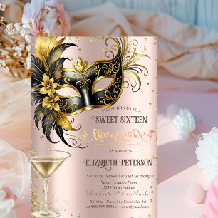 Invitation Masque Diamonds Champagne Or Rose Sweet 16  
