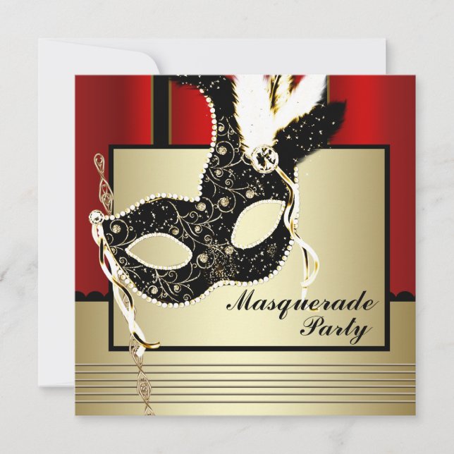 Invitation Masque d'or noir Mascarade rouge et noire (Devant)