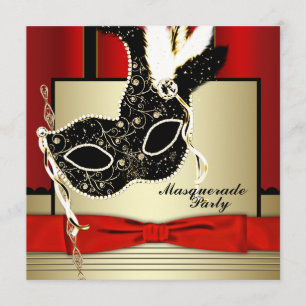 Invitation Masque d'or noir Mascarade rouge et noire