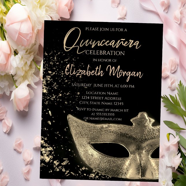 Invitation Masque Doré,Confettis Quinceañera  (Créateur téléchargé)