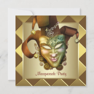 Invitation Masque doré élégant Fête de masquerade rouge