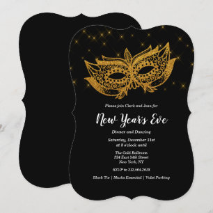 Invitation Masque Doré pour la Fête du Nouvel An