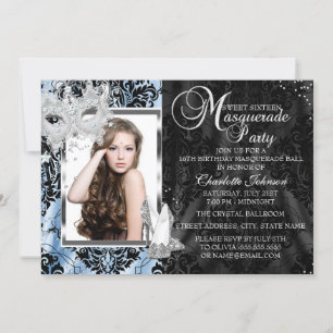 Invitation Masque élégant bleu & talons Mascarade Photo Sweet