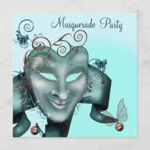 Invitation Masque Élégant Bleu Turquoise Soirée de Mascarade