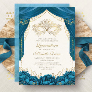 Invitation Masque Élégant de Quinceañera Saphyr