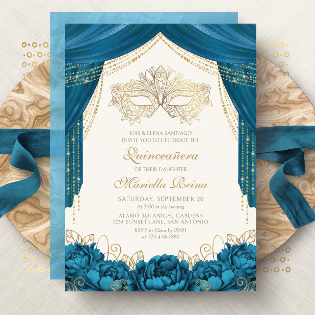 Invitation Masque Élégant de Quinceañera Saphyr (Créateur téléchargé)