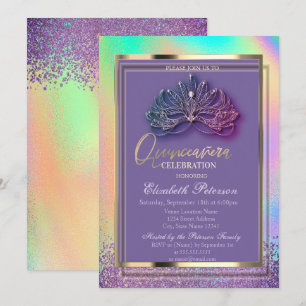 Invitation Masque Élégant Diamants Arc-en-Ciel Holographique