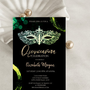 Invitation Masque Élégant, Mascarade Chic Quinceañera