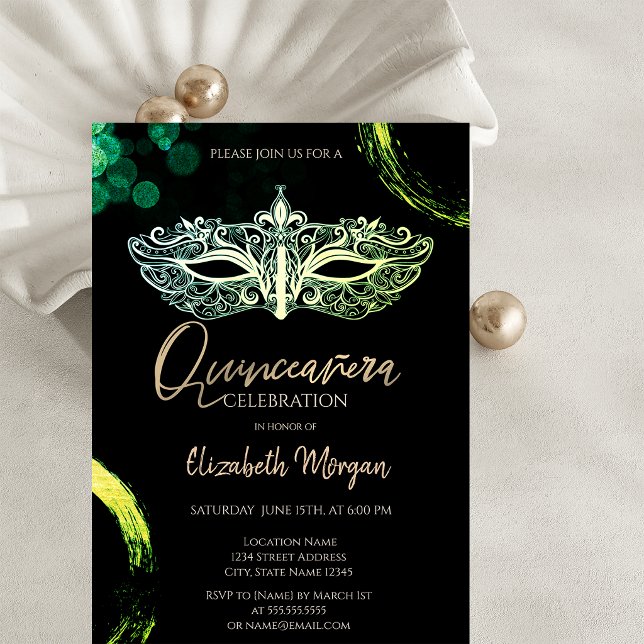 Invitation Masque Élégant, Mascarade Chic Quinceañera (Créateur téléchargé)