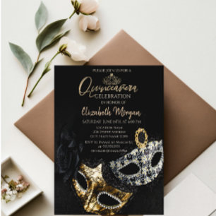 Invitation Masque Élégant, Quinceañera Confettis Mascarade