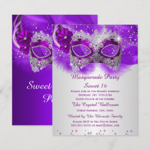 Invitation Masque en dentelle pour Sweet 16 Violet Argent Mas