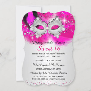 Invitation Masque en dentelle rose hot argent pour Sweet 16 m