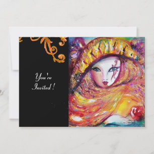 Invitation MASQUE EN JAUNE, FÊTE DE MARDI GRAS noir violet ro