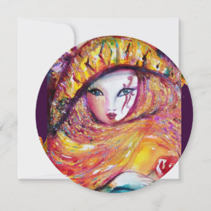 Invitation MASQUE EN JAUNE, MARDI GRAS PARTY rouge, violet, v