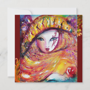 Invitation MASQUE EN JAUNE, MARDI GRAS PARTY violet rouge vio