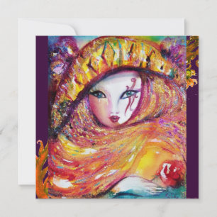 Invitation MASQUE EN JAUNE, MARDI GRAS PARTY violet rouge vio