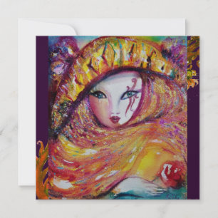 Invitation MASQUE EN JAUNE violet rouge violet brillant argen