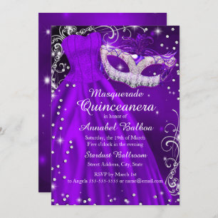 Invitation Masque et robe violet Masquerade Quinceanera Invit