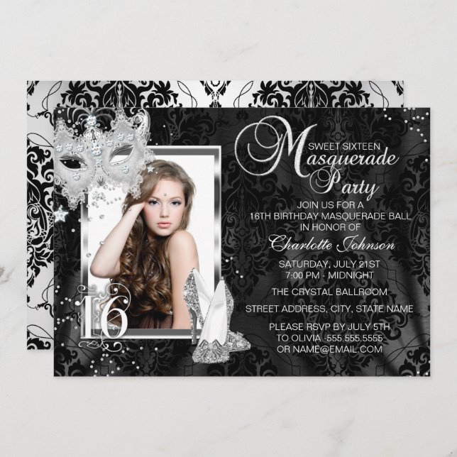 Invitation Masque et talons élégants Masquerade Photo Sweet 1 (Devant / Derrière)