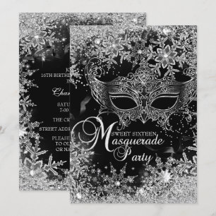 Invitation Masque flocon de neige noir argenté Mascarade Swee