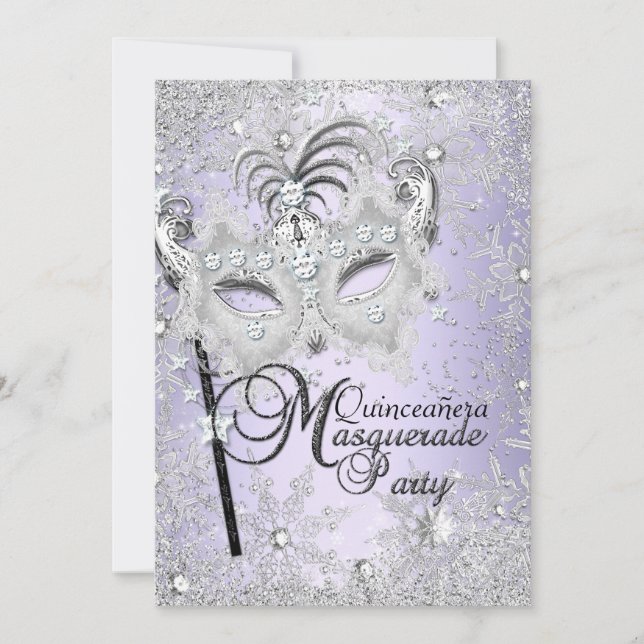 Invitation Masque Flocon de Neige Violet Quinceanera (Devant)